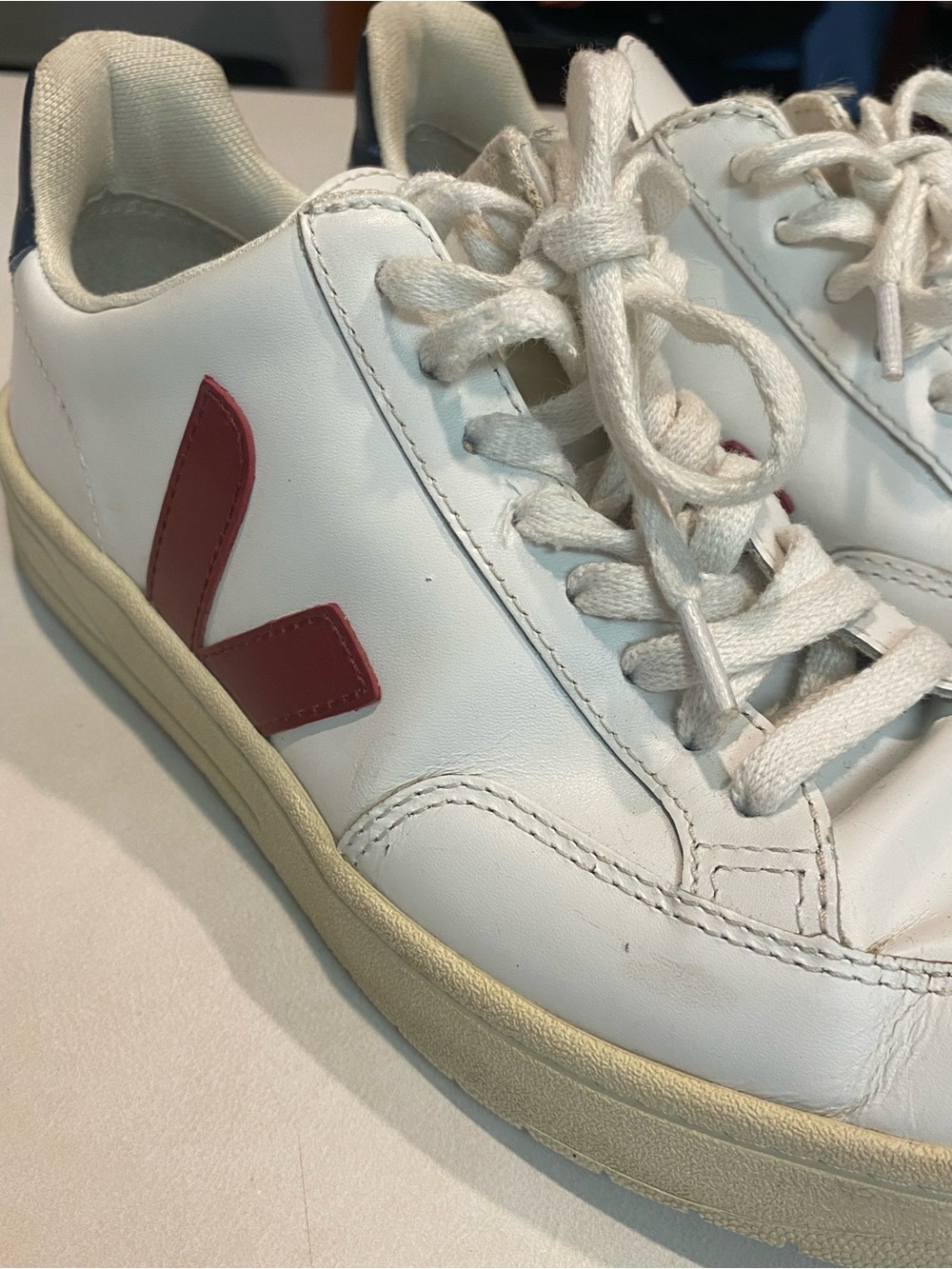 VEJA V-12 LEATHER SNEAKER EXTRA WHITE MARSALA NAUTICO V LOGO LACE UP SZ 7 EU 38 - Picture 6 of 16